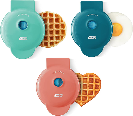 Mini Maker Set - Customized Treat Maker - Supports Multi-Function Cooking - Easy Cleanup and User-Friendly Design - Coral, Mint & Teal - Waffle, Griddle & Heart Shaped Waffle Irons